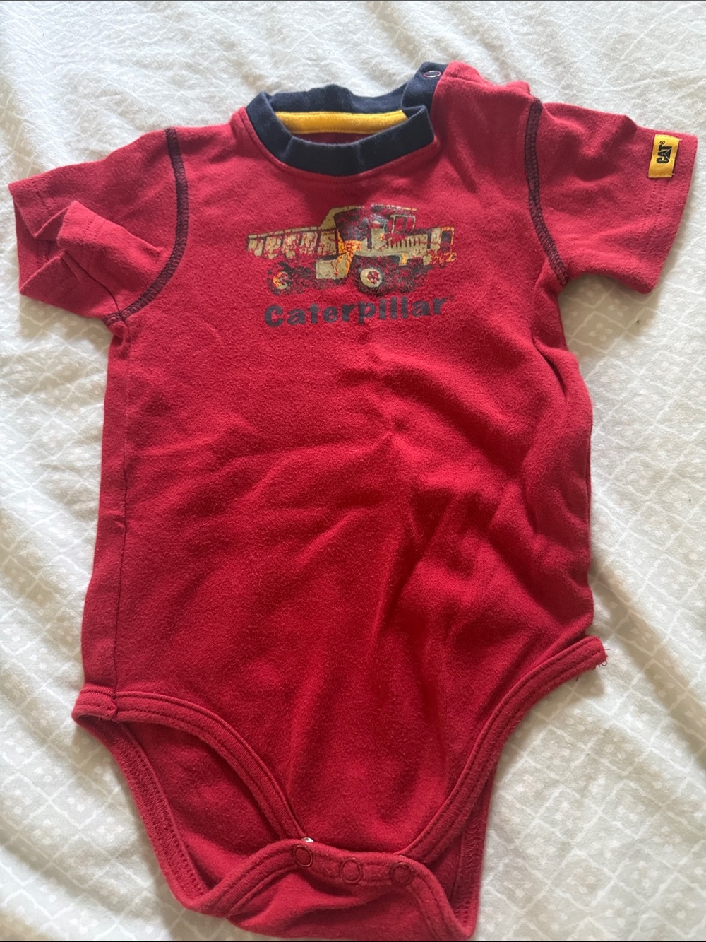 Caterpillar Red Short-Sleeve Baby Bodysuit with Navy Trim
